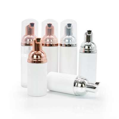 Empty clear white  bottle with foam pump 30ml 50ml 60ml 70ml 80ml 100ml rose gold color pump with clear cover