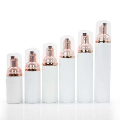 cosmetic container 30ml 50ml 60ml 70ml 80ml 100ml  PET white foam bottle with shinny gold foam pump